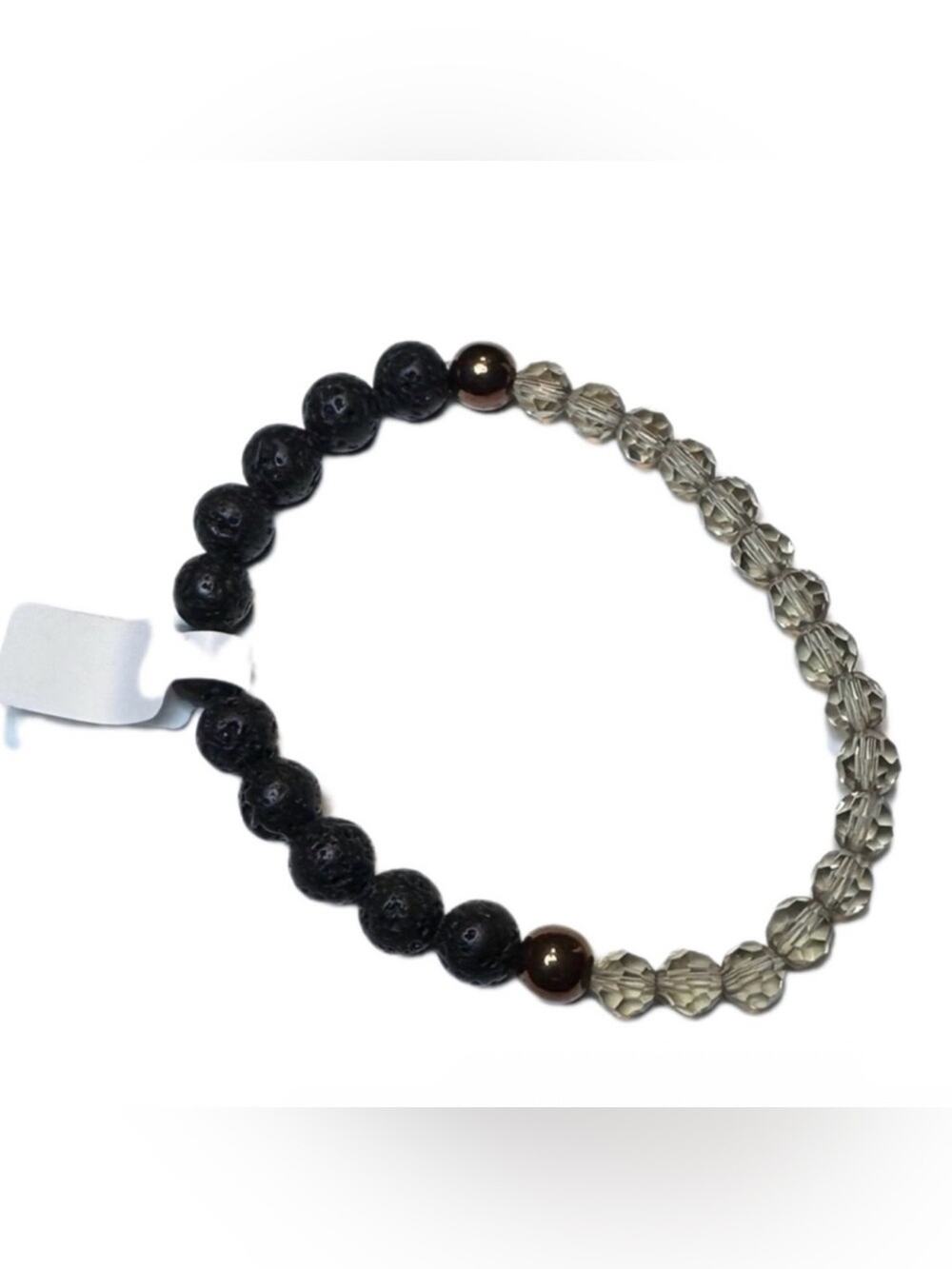 Lava stone stretch bracelet with glass beads handmade